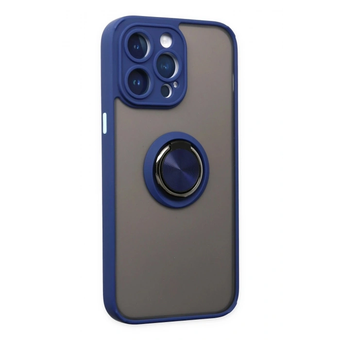 Mey İthalat®  iPhone 14 Pro Max Kılıf Montreal Yüzüklü Silikon Kapak - Lacivert