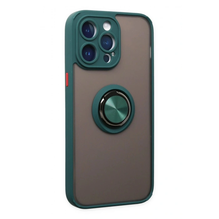 Mey İthalat®  iPhone 14 Pro Max Kılıf Montreal Yüzüklü Silikon Kapak - Yeşil