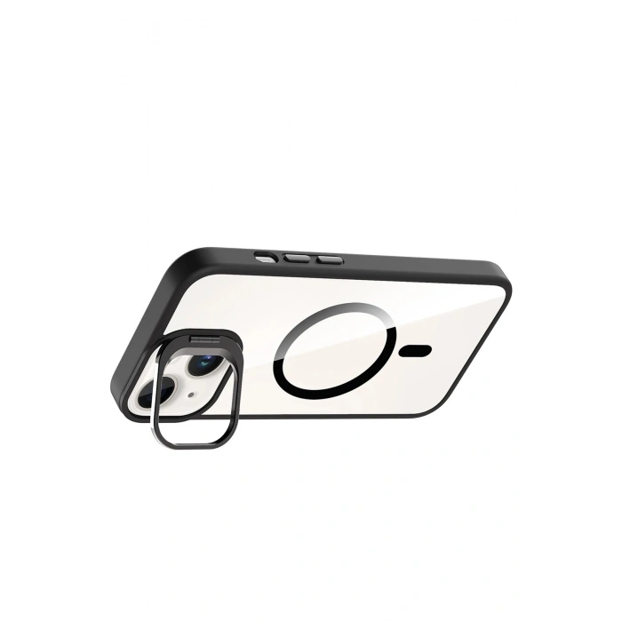 Durukar®   iPhone 15 Plus Remim Lensli Magsafe Standlı Kapak - Siyah
