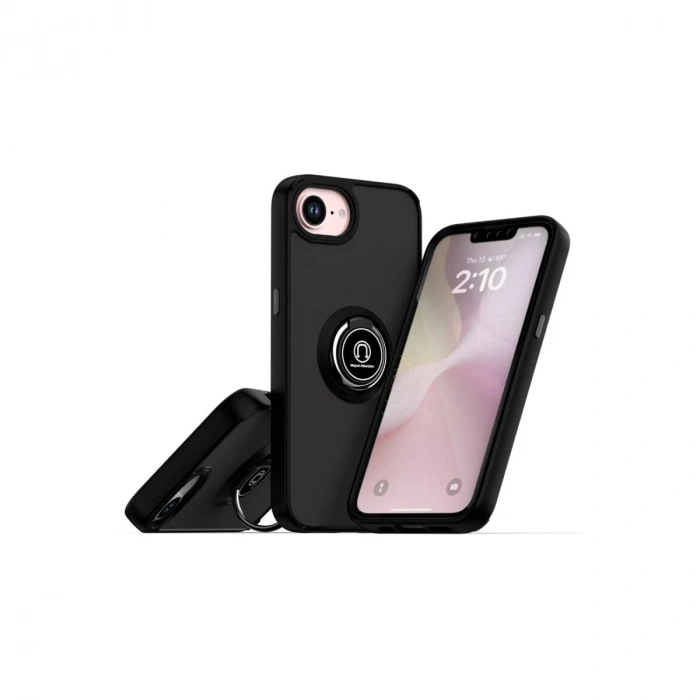 Durukar®  iPhone 16E Kılıf Montreal Yüzüklü Silikon Kapak - Siyah