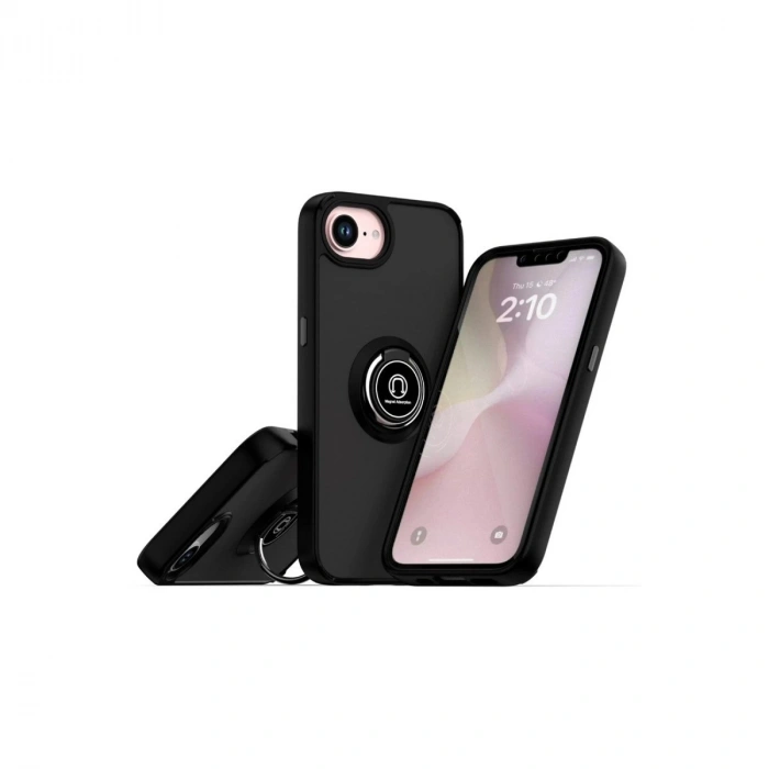 Durukar®  iPhone 16E Kılıf Montreal Yüzüklü Silikon Kapak - Siyah