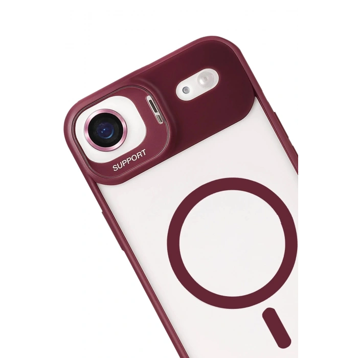Durukar®   iPhone 17 Air Remim Lensli Magsafe Standlı Kapak - Bordo