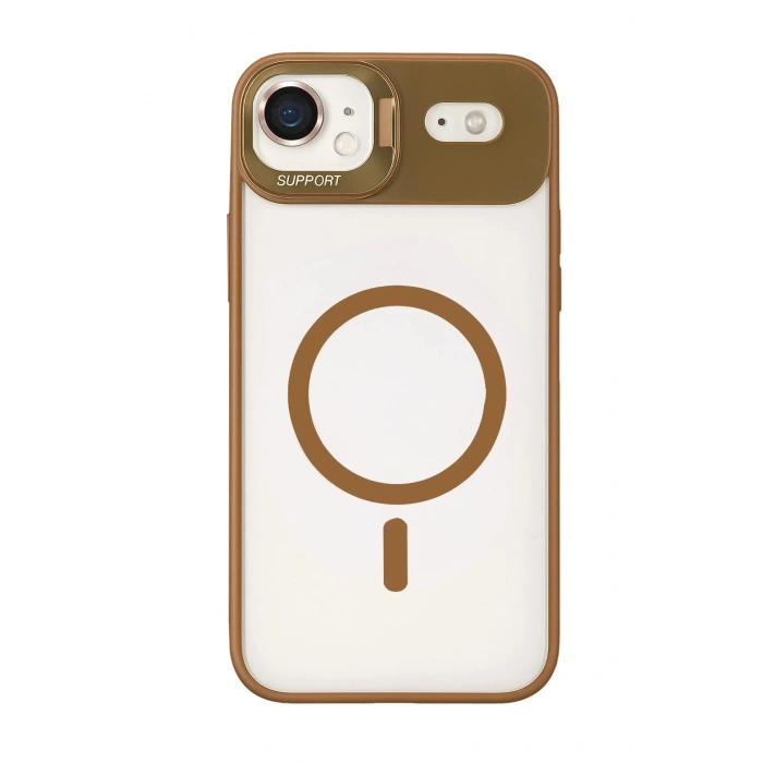 Durukar®   iPhone 17 Air Remim Lensli Magsafe Standlı Kapak - Kahverengi
