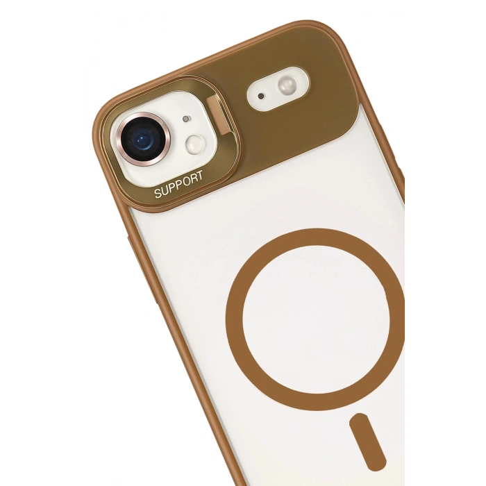 Durukar®   iPhone 17 Air Remim Lensli Magsafe Standlı Kapak - Kahverengi