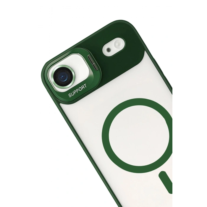 Durukar®   iPhone 17 Air Remim Lensli Magsafe Standlı Kapak - Koyu Yeşil