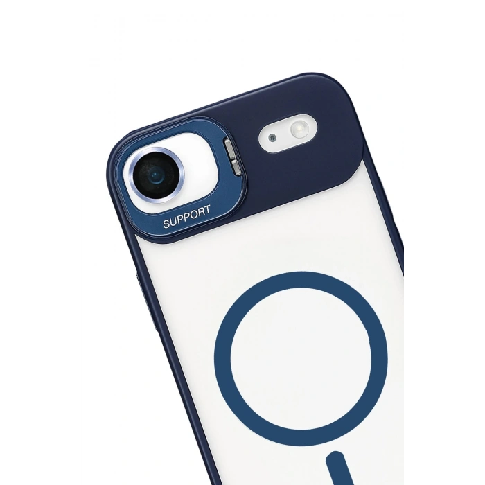 Durukar®   iPhone 17 Air Remim Lensli Magsafe Standlı Kapak - Lacivert