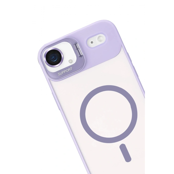 Durukar®   iPhone 17 Air Remim Lensli Magsafe Standlı Kapak - Lila