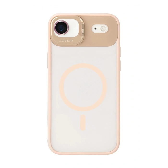 Durukar®   iPhone 17 Air Remim Lensli Magsafe Standlı Kapak - Pembe