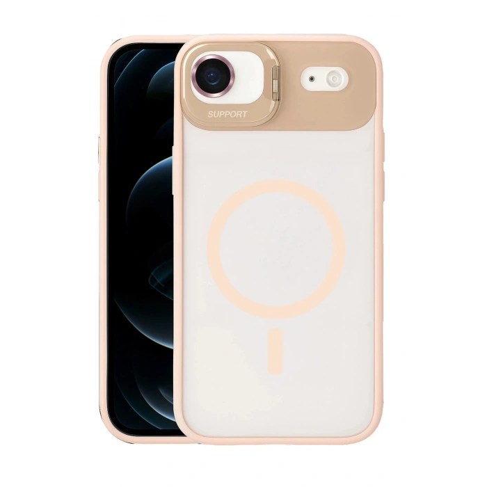 Durukar®   iPhone 17 Air Remim Lensli Magsafe Standlı Kapak - Pembe