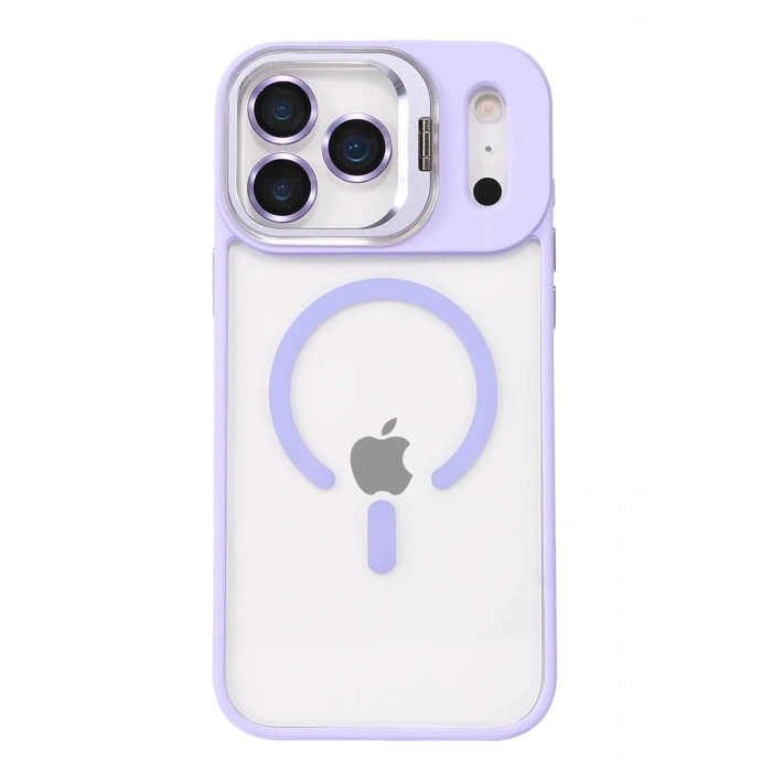 Durukar®   iPhone 17 Pro Max Remim Lensli Magsafe Standlı Kapak - Lila