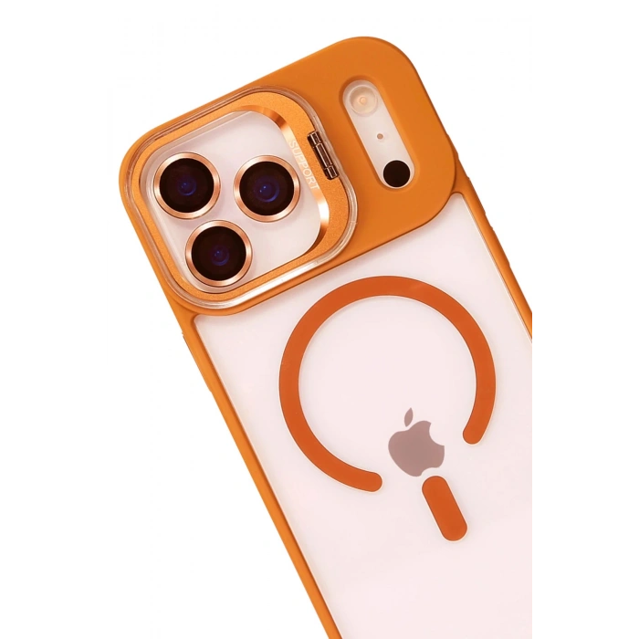 Durukar®   iPhone 17 Pro Max Remim Lensli Magsafe Standlı Kapak - Turuncu
