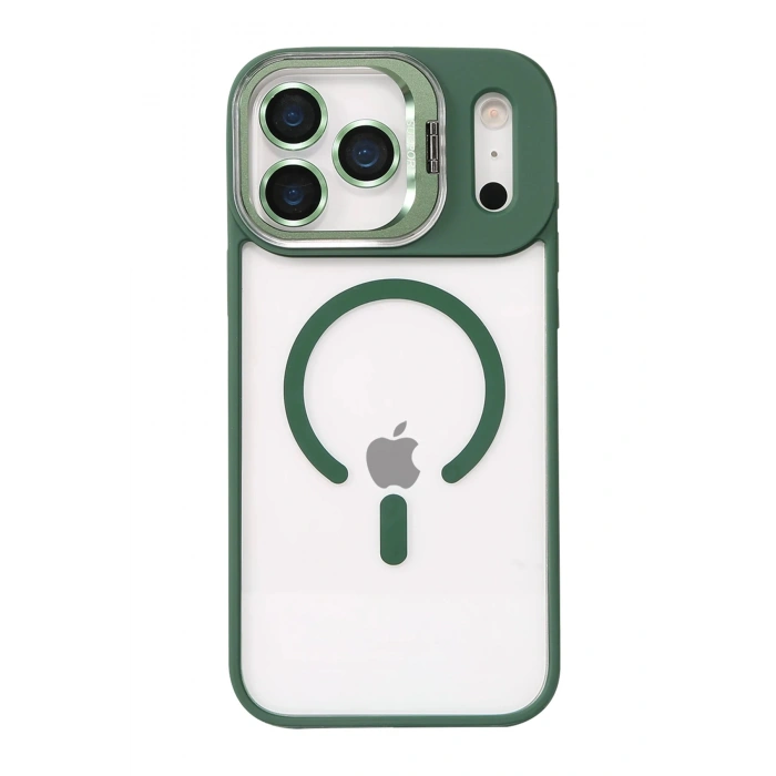 Durukar®   iPhone 17 Pro Remim Lensli Magsafe Standlı Kapak - Koyu Yeşil