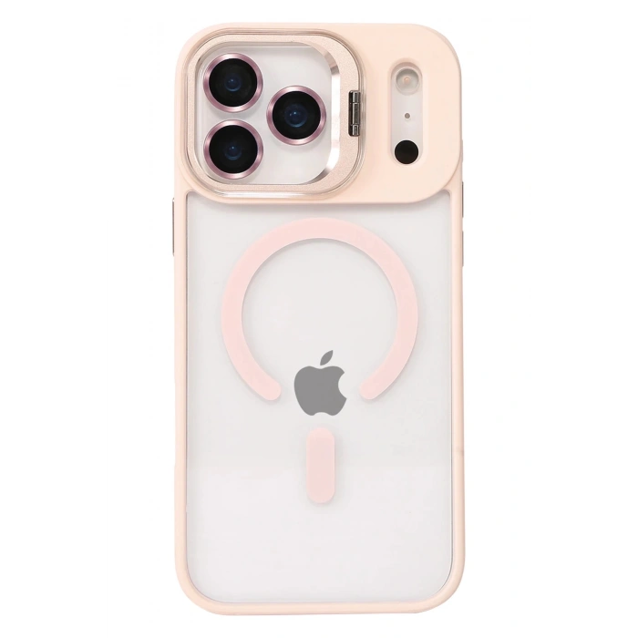 Durukar®   iPhone 17 Pro Remim Lensli Magsafe Standlı Kapak - Pembe