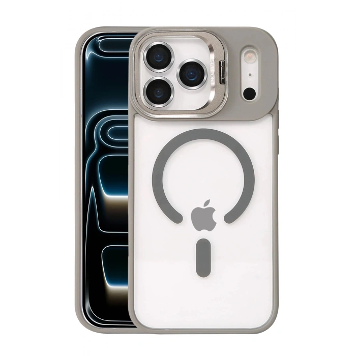 Durukar®   iPhone 17 Pro Remim Lensli Magsafe Standlı Kapak - Titan Gri
