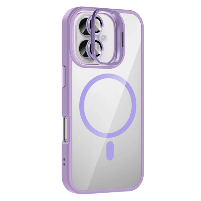 Durukar®   iPhone 17 Remim Lensli Magsafe Standlı Kapak - Lila