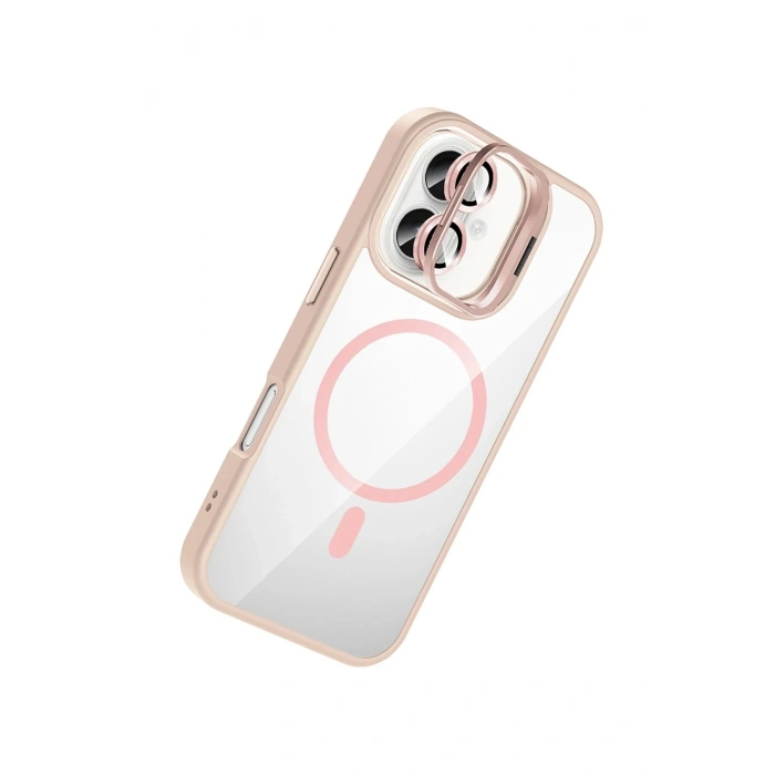 Durukar®   iPhone 17 Remim Lensli Magsafe Standlı Kapak - Pembe