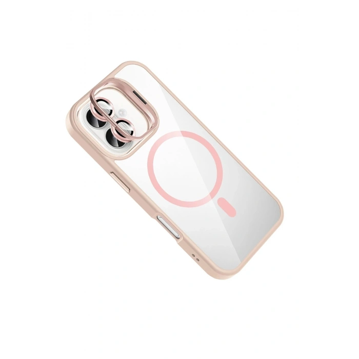 Durukar®   iPhone 17 Remim Lensli Magsafe Standlı Kapak - Pembe