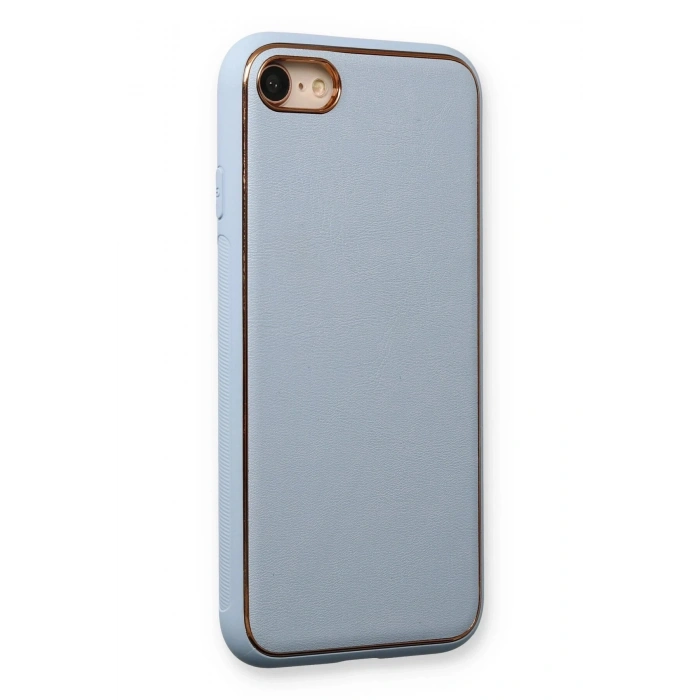 Mey İthalat®  iPhone 7 Kılıf Coco Deri Silikon Kapak - Açık Mavi