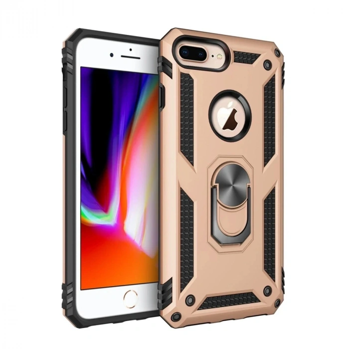 Durukar®  iPhone 7 Plus Kılıf Sofya Yüzüklü Silikon Kapak - Gold