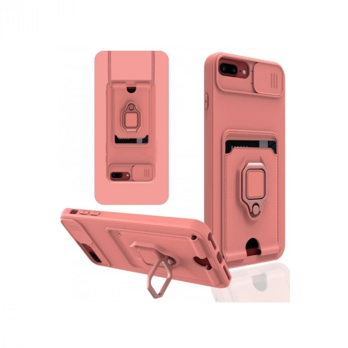 Durukar®  iPhone 7 Plus Kılıf Zuma Kartvizitli Yüzüklü Silikon - Pembe