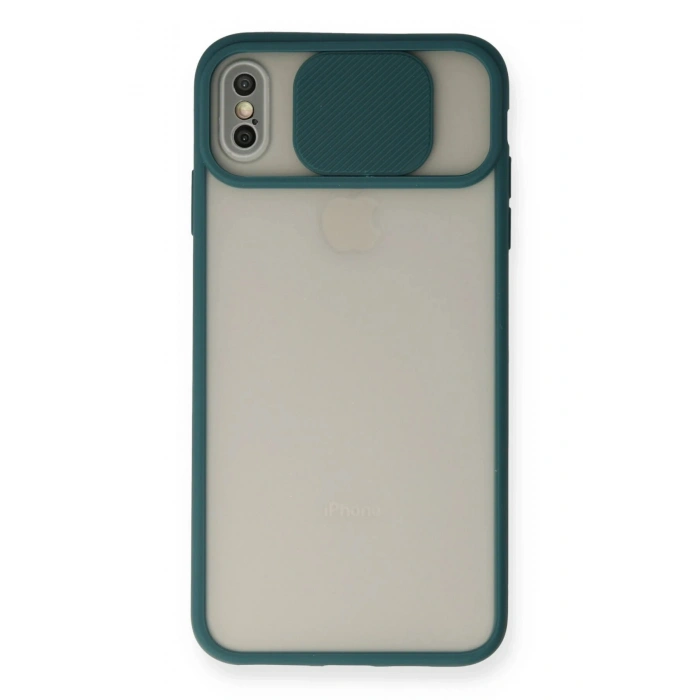 Mey İthalat®  iPhone X Kılıf Palm Buzlu Kamera Sürgülü Silikon - Yeşil