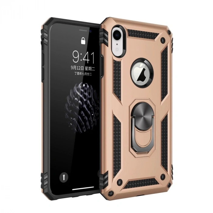 Durukar®  iPhone XR Kılıf Sofya Yüzüklü Silikon Kapak - Gold