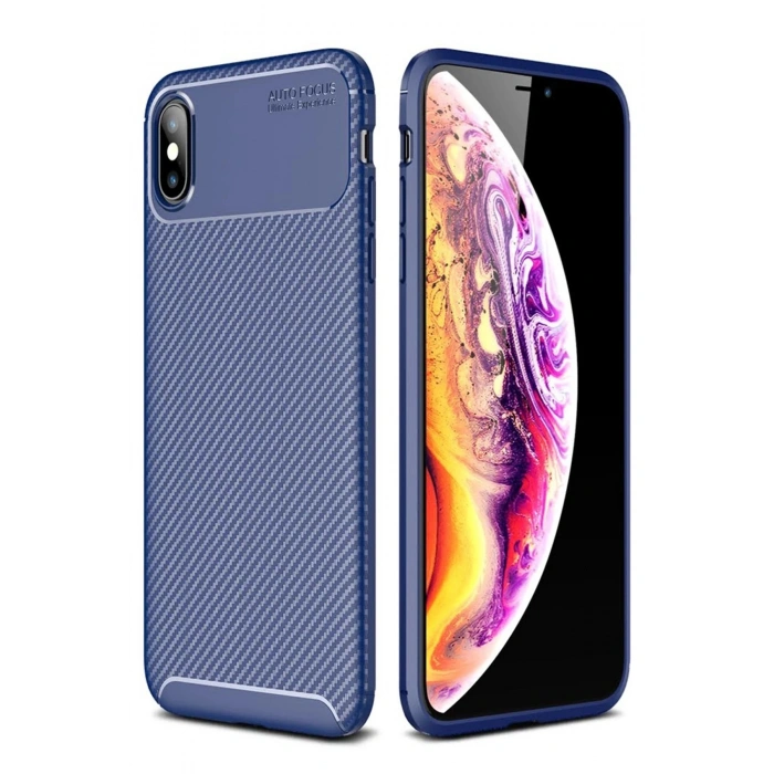Durukar®  iPhone XS Max Kılıf Auto Focus Karbon Kapak - Lacivert
