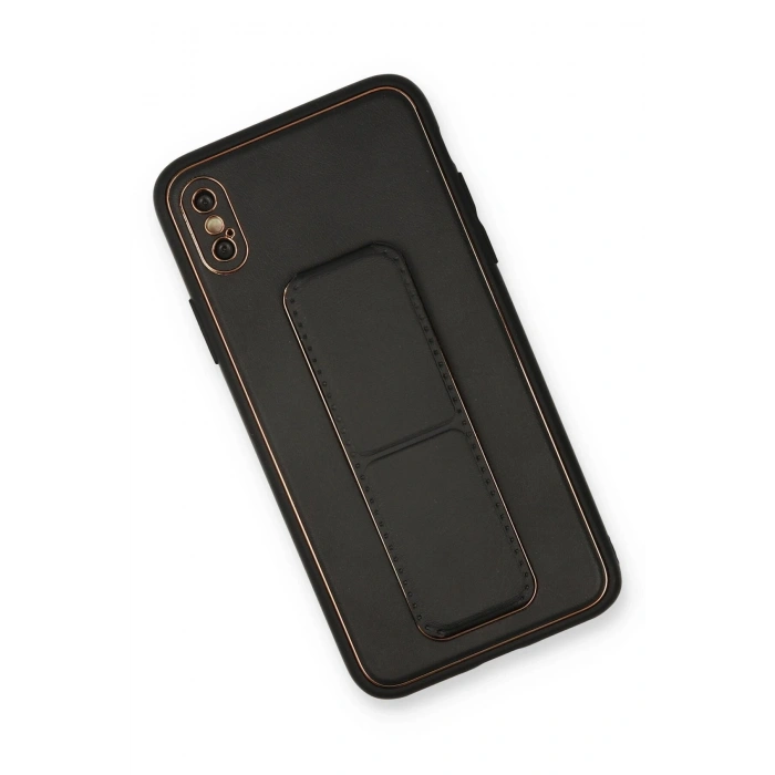 Durukar®  iPhone XS Max Kılıf Coco Deri Standlı Kapak - Siyah