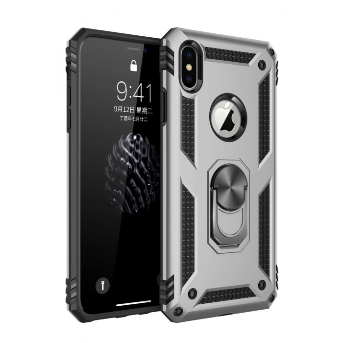 Durukar®  iPhone XS Max Kılıf Sofya Yüzüklü Silikon Kapak - Gümüş