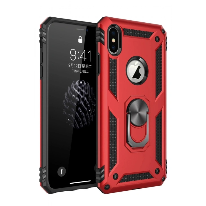 Durukar®  iPhone XS Max Kılıf Sofya Yüzüklü Silikon Kapak - Kırmızı