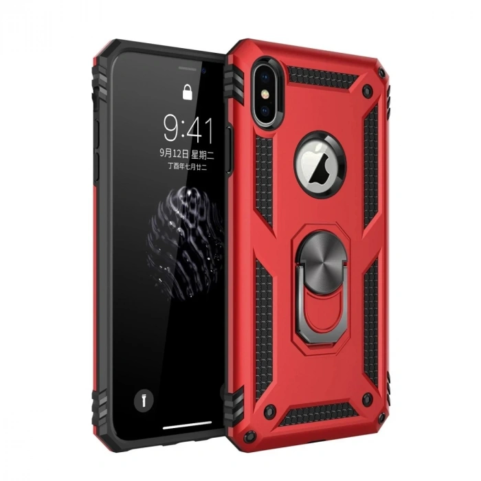 Durukar®  iPhone XS Max Kılıf Sofya Yüzüklü Silikon Kapak - Kırmızı