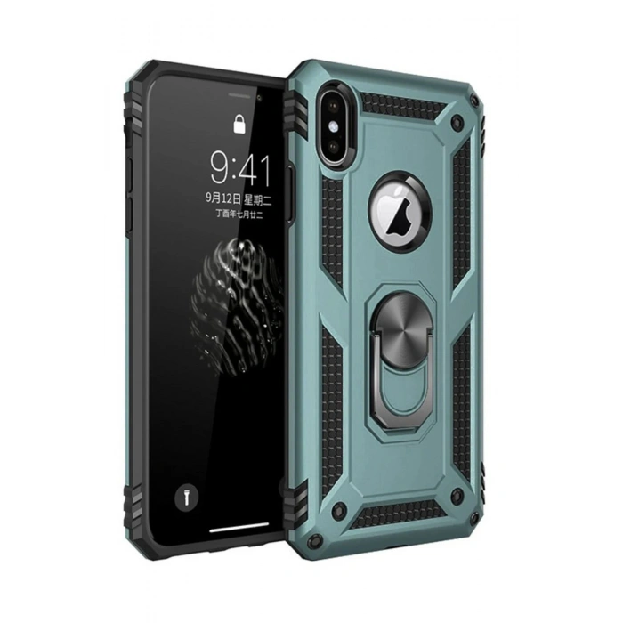 Durukar®  iPhone XS Max Kılıf Sofya Yüzüklü Silikon Kapak - Yeşil