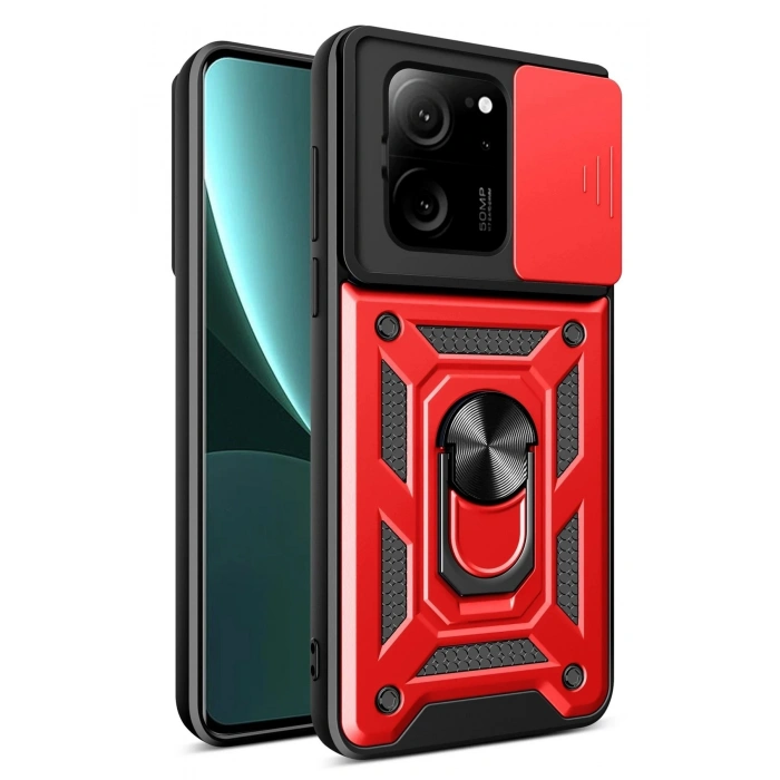 Durukar®   Mi 13T Pro Kılıf Pars Lens Yüzüklü Silikon - Kırmızı