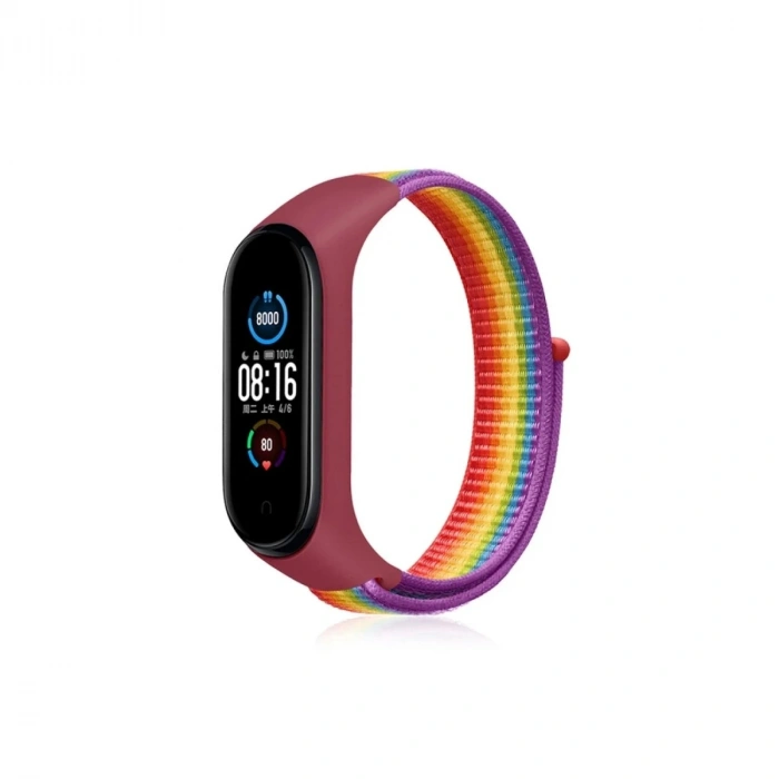 Durukar®   Mi Band 4 Hasırlı Cırtcırtlı Kordon - Gökkuşağı