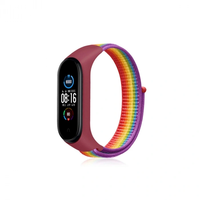 Durukar®   Mi Band 4 Hasırlı Cırtcırtlı Kordon - Gökkuşağı