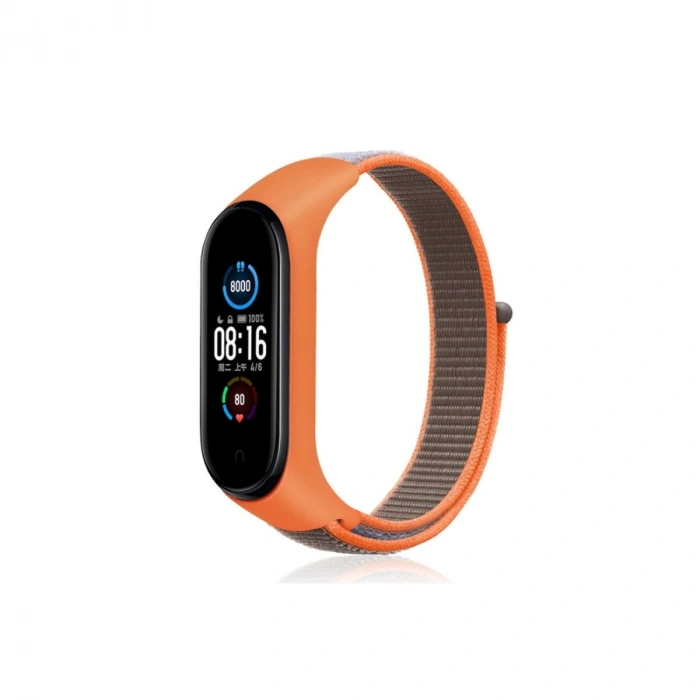 Durukar®   Mi Band 4 Hasırlı Cırtcırtlı Kordon - Turuncu-Gri