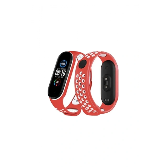 Durukar®   Mi Band 4 Spor Delikli Kordon - Kırmızı-Beyaz