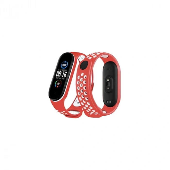 Durukar®   Mi Band 4 Spor Delikli Kordon - Kırmızı-Beyaz