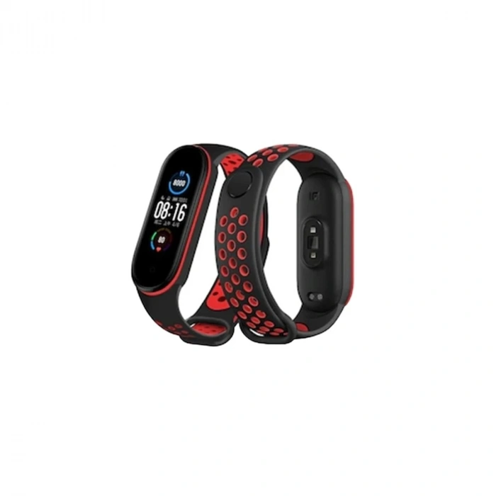 Durukar®   Mi Band 7 Spor Delikli Kordon - Siyah-Kırmızı