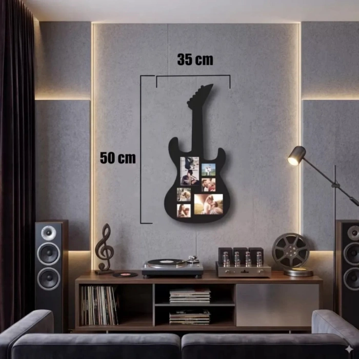 Durukar® Modern Rock Serisi: Siyah Lazer Kesim Gitar Figürlü Çoklu Anı Çerçevesi