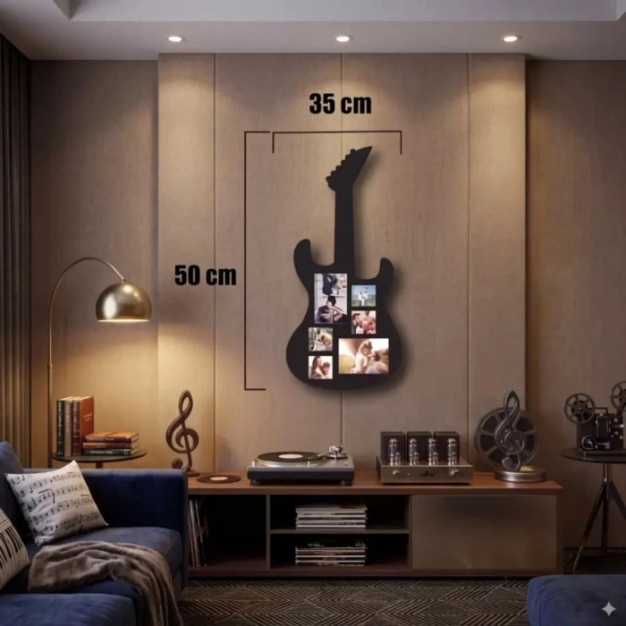 Durukar® Modern Rock Serisi: Siyah Lazer Kesim Gitar Figürlü Çoklu Anı Çerçevesi