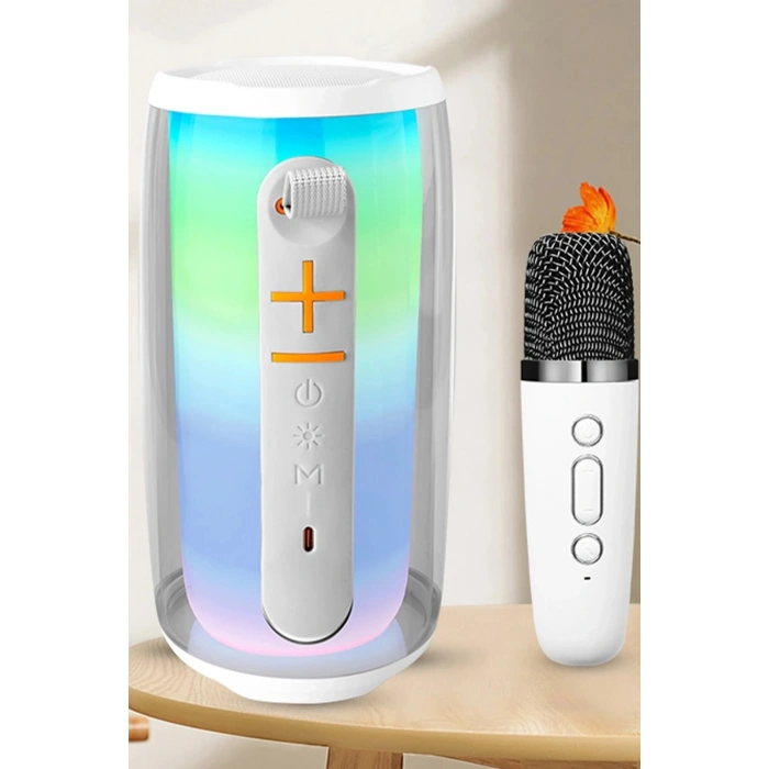 Durukar®  Pluse 6 Mikrofonlu RGB Kablosuz Hoparlör - Beyaz