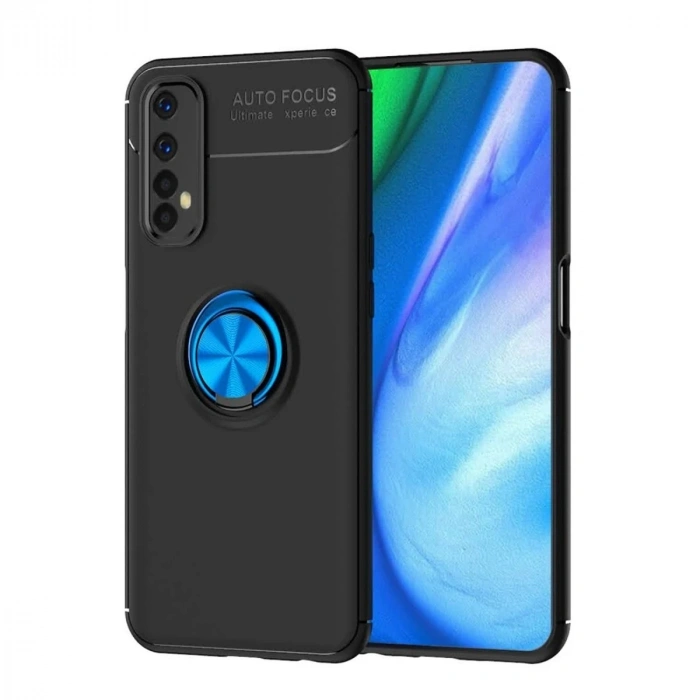Durukar®  Realme 7 Kılıf Range Yüzüklü Silikon - Siyah-Mavi