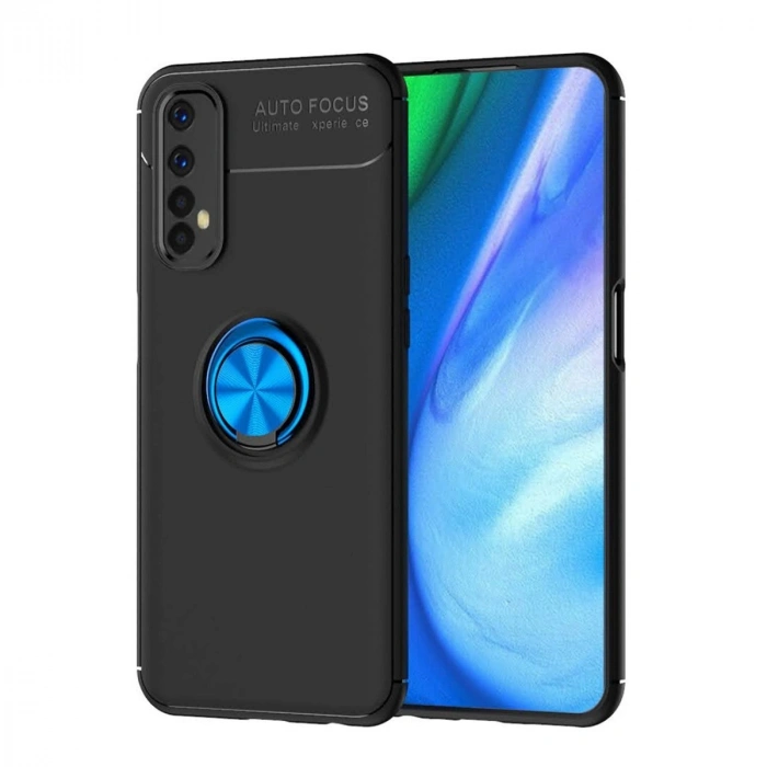 Durukar®  Realme 7 Kılıf Range Yüzüklü Silikon - Siyah-Mavi