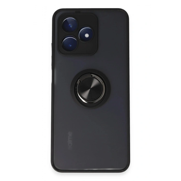Durukar®  Realme C53 Kılıf Montreal Yüzüklü Silikon Kapak - Siyah