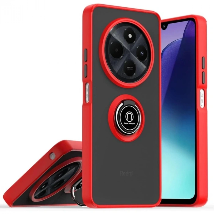 Durukar®  Realme C75 4G Kılıf Montreal Yüzüklü Silikon Kapak - Kırmızı
