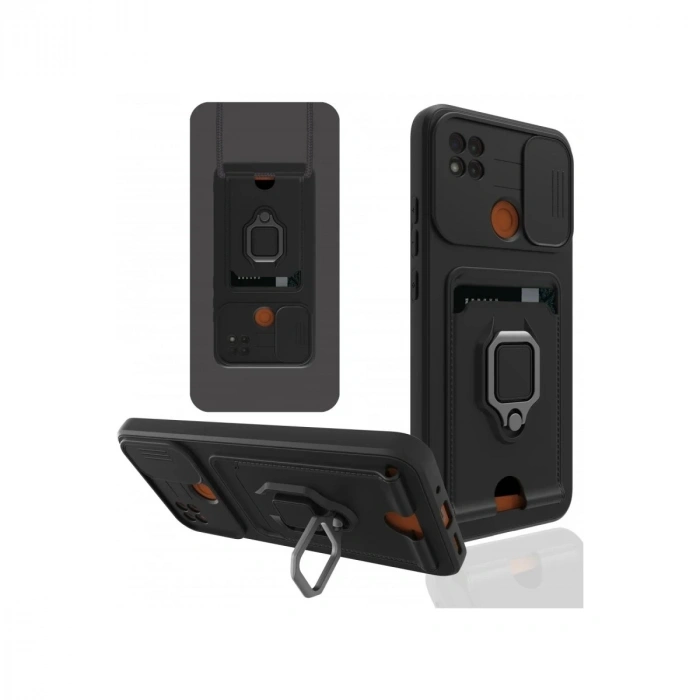 Durukar®   Redmi 9C Kılıf Zuma Kartvizitli Yüzüklü Silikon - Siyah