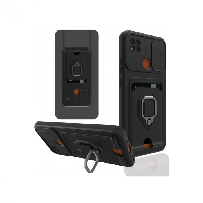 Durukar®   Redmi 9C Kılıf Zuma Kartvizitli Yüzüklü Silikon - Siyah