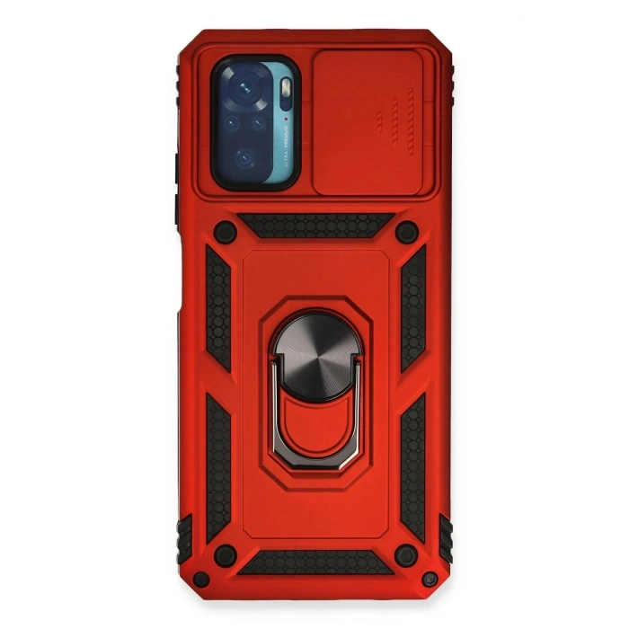 Durukar®   Redmi Note 10 Kılıf Pars Lens Yüzüklü Silikon - Kırmızı
