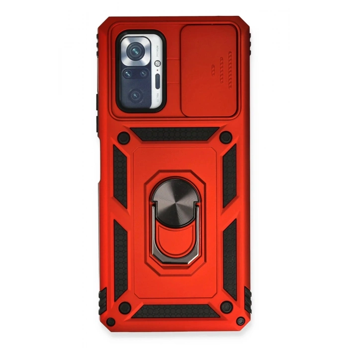 Durukar®   Redmi Note 10 Pro Kılıf Pars Lens Yüzüklü Silikon - Kırmızı